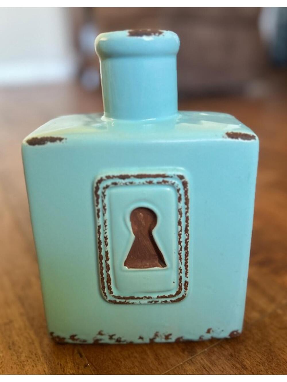 Vintage Light Blue Ceramic Vase with Keyhole Design